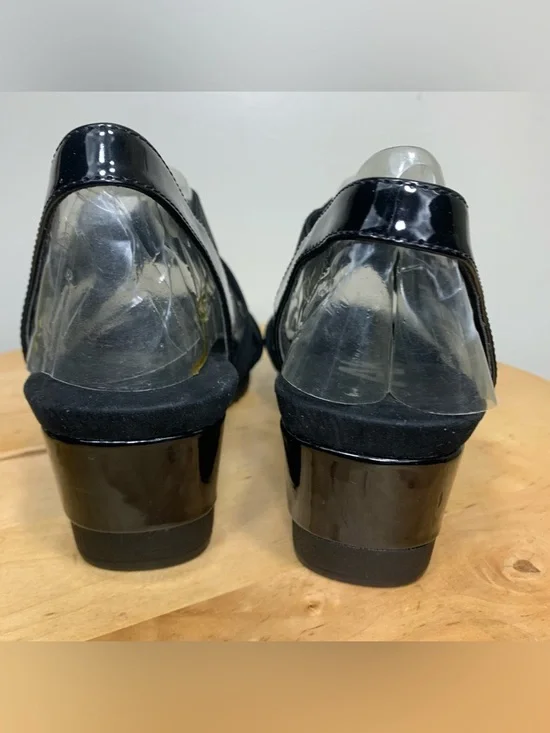 𝅺anne Klein Sport Black Wedged Elastic straps Sandals memory foam insoles - Picture 5 of 14